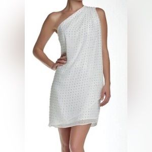 JS BOUTIQUE White Silver Studded One Shoulder Cocktail Dress Sz:2
